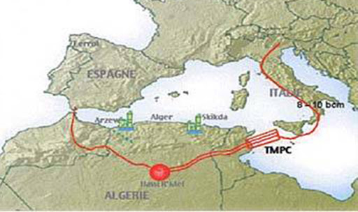 يمر أنبوب الغاز عبر البحر الأبيض المتوسط بين الجزائر و ........